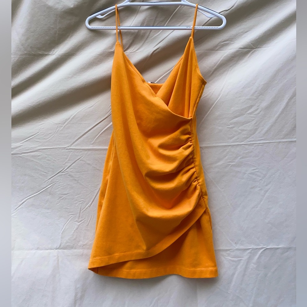 Orange ZARA ruched mini dress - Picture 1 of 7